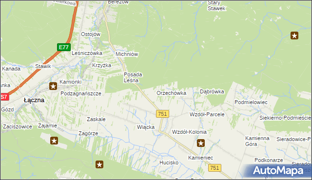 mapa Orzechówka gmina Bodzentyn, Orzechówka gmina Bodzentyn na mapie Targeo