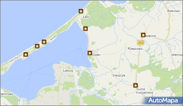 mapa Osieki gmina Sianów, Osieki gmina Sianów na mapie Targeo