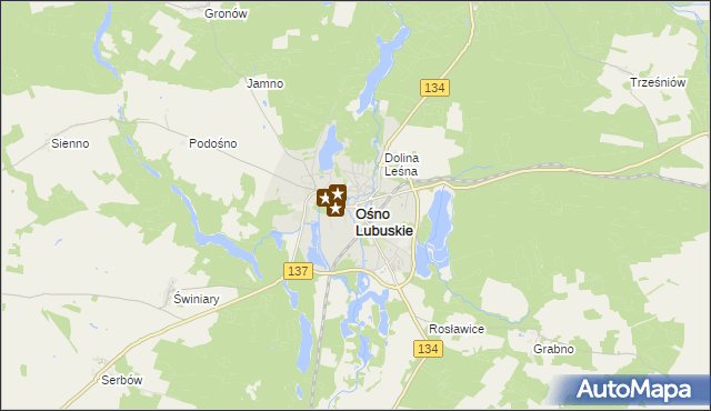 mapa Ośno Lubuskie, Ośno Lubuskie na mapie Targeo