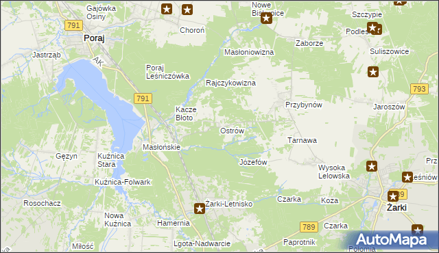 mapa Ostrów gmina Żarki, Ostrów gmina Żarki na mapie Targeo