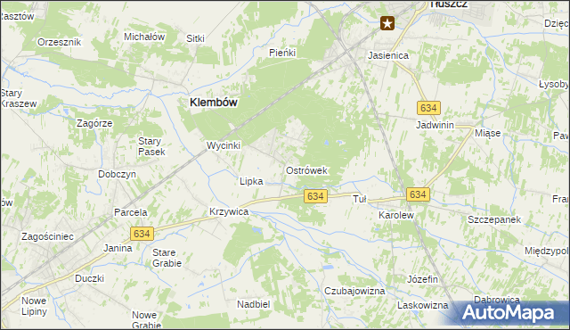 mapa Ostrówek gmina Klembów, Ostrówek gmina Klembów na mapie Targeo