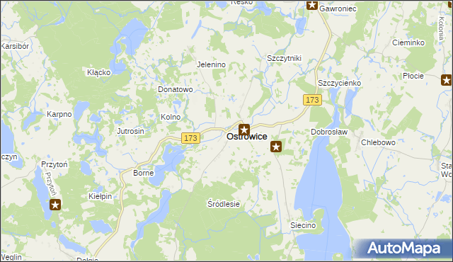 mapa Ostrowice powiat drawski, Ostrowice powiat drawski na mapie Targeo