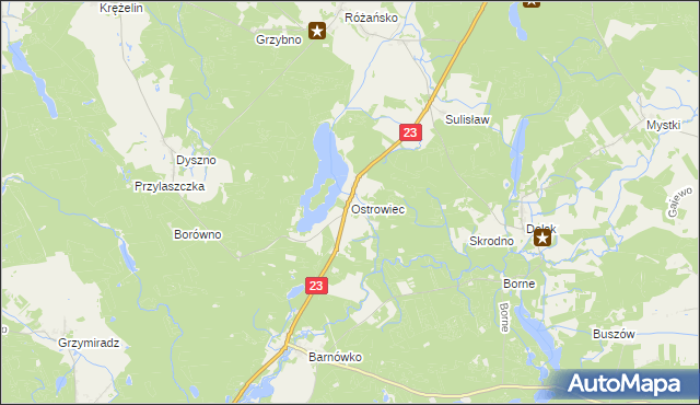 mapa Ostrowiec gmina Dębno, Ostrowiec gmina Dębno na mapie Targeo