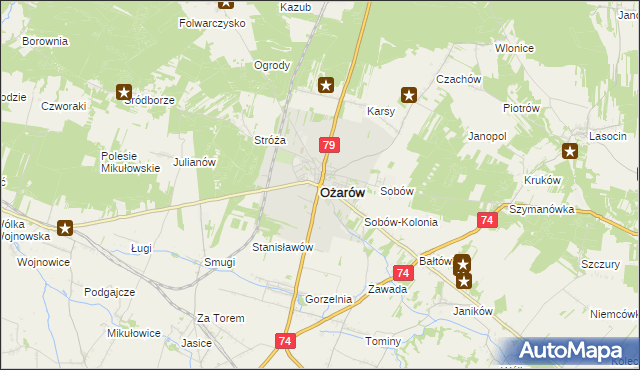 mapa Ożarów powiat opatowski, Ożarów powiat opatowski na mapie Targeo