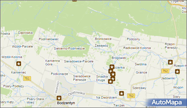 mapa Parcele gmina Bodzentyn, Parcele gmina Bodzentyn na mapie Targeo