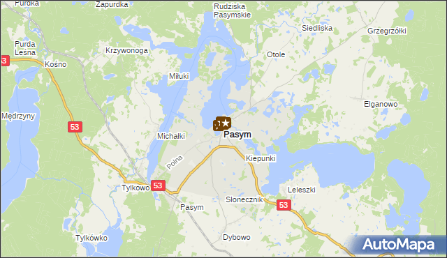 mapa Pasym powiat szczycieński, Pasym powiat szczycieński na mapie Targeo