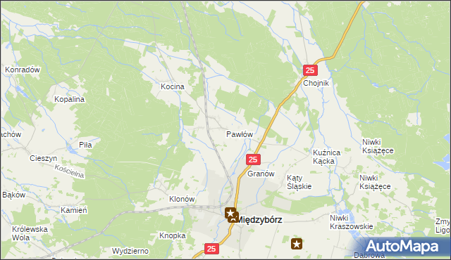 mapa Pawłów gmina Sośnie, Pawłów gmina Sośnie na mapie Targeo