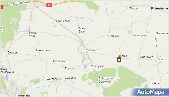 mapa Pawłowice gmina Krzemieniewo, Pawłowice gmina Krzemieniewo na mapie Targeo