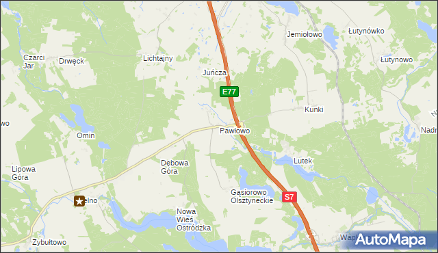 mapa Pawłowo gmina Olsztynek, Pawłowo gmina Olsztynek na mapie Targeo