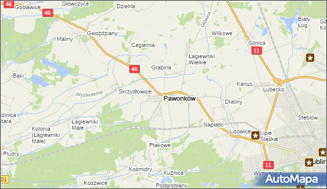 mapa Pawonków, Pawonków na mapie Targeo