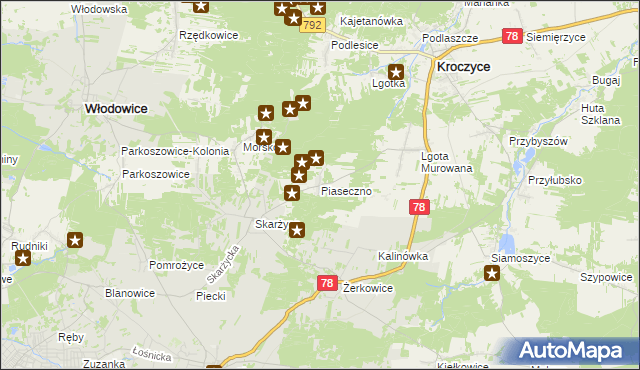 mapa Piaseczno gmina Kroczyce, Piaseczno gmina Kroczyce na mapie Targeo