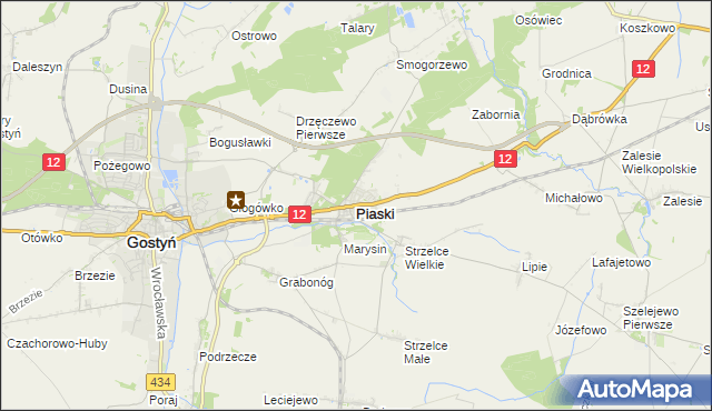 mapa Piaski powiat gostyński, Piaski powiat gostyński na mapie Targeo