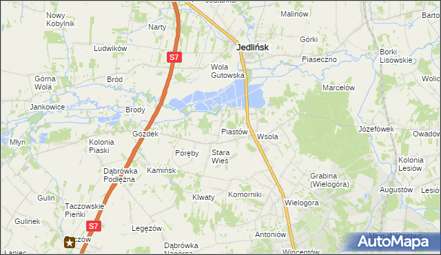 mapa Piastów gmina Jedlińsk, Piastów gmina Jedlińsk na mapie Targeo