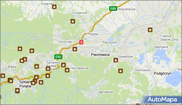 mapa Piechowice powiat jeleniogórski, Piechowice powiat jeleniogórski na mapie Targeo