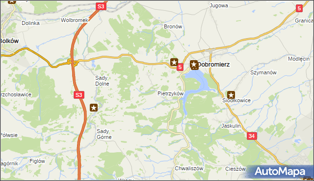 mapa Pietrzyków gmina Dobromierz, Pietrzyków gmina Dobromierz na mapie Targeo