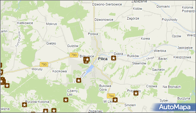 mapa Pilica powiat zawierciański, Pilica powiat zawierciański na mapie Targeo