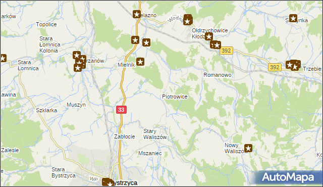 mapa Piotrowice gmina Bystrzyca Kłodzka, Piotrowice gmina Bystrzyca Kłodzka na mapie Targeo