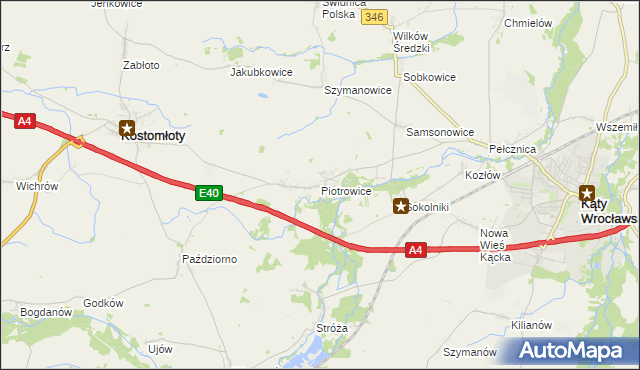 mapa Piotrowice gmina Kostomłoty, Piotrowice gmina Kostomłoty na mapie Targeo