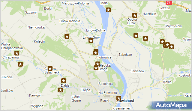 mapa Piotrowice gmina Zawichost, Piotrowice gmina Zawichost na mapie Targeo