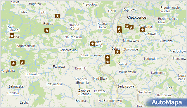 mapa Pławna gmina Ciężkowice, Pławna gmina Ciężkowice na mapie Targeo