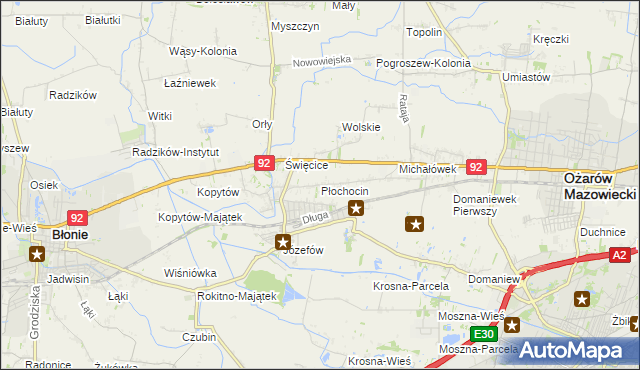 mapa Płochocin gmina Ożarów Mazowiecki, Płochocin gmina Ożarów Mazowiecki na mapie Targeo