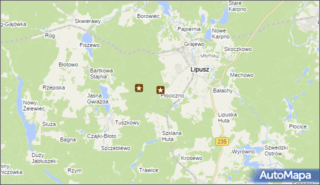 mapa Płociczno gmina Lipusz, Płociczno gmina Lipusz na mapie Targeo