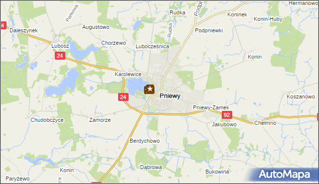 mapa Pniewy powiat szamotulski, Pniewy powiat szamotulski na mapie Targeo