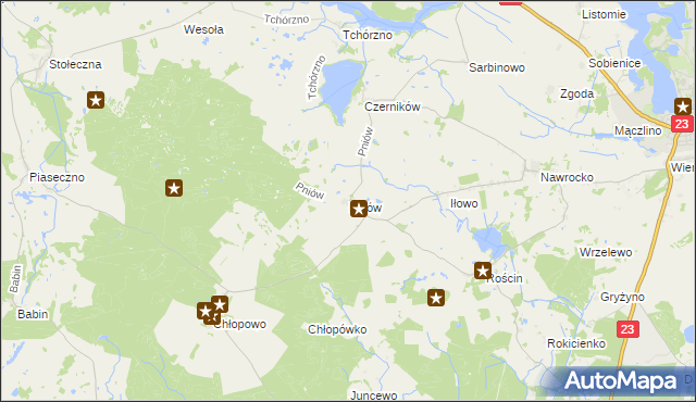 mapa Pniów gmina Myślibórz, Pniów gmina Myślibórz na mapie Targeo