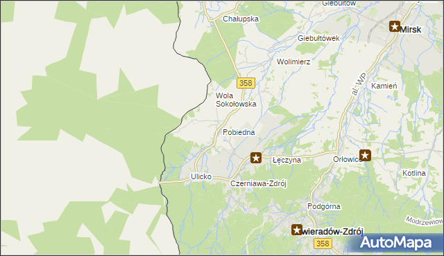 mapa Pobiedna gmina Leśna, Pobiedna gmina Leśna na mapie Targeo