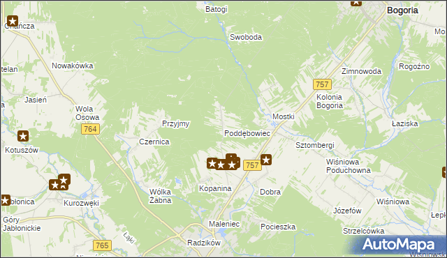 mapa Poddębowiec, Poddębowiec na mapie Targeo