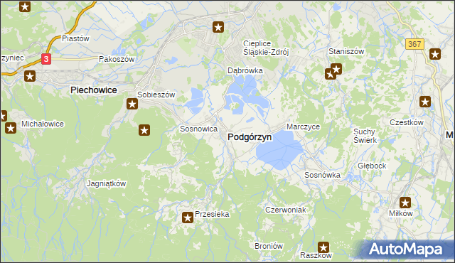 mapa Podgórzyn powiat jeleniogórski, Podgórzyn powiat jeleniogórski na mapie Targeo