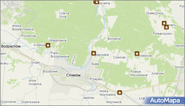 mapa Podgrodzie gmina Ćmielów, Podgrodzie gmina Ćmielów na mapie Targeo