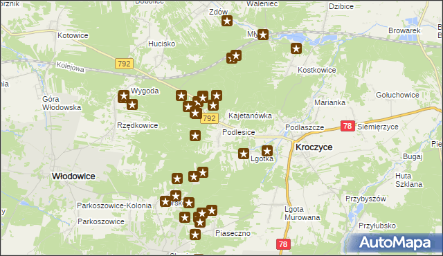 mapa Podlesice gmina Kroczyce, Podlesice gmina Kroczyce na mapie Targeo