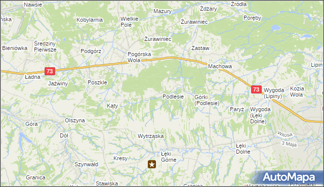 mapa Podlesie gmina Pilzno, Podlesie gmina Pilzno na mapie Targeo