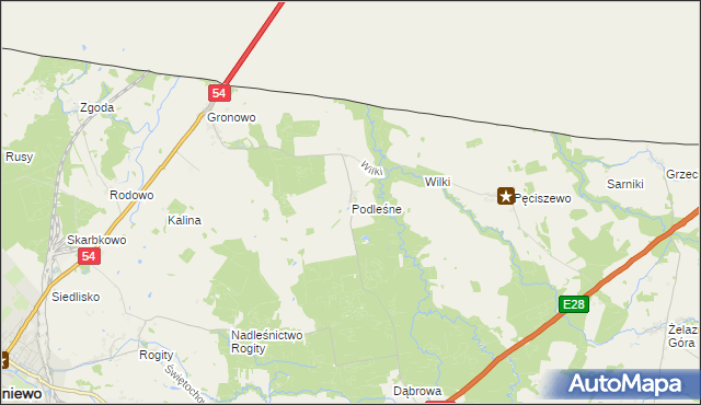 mapa Podleśne gmina Braniewo, Podleśne gmina Braniewo na mapie Targeo