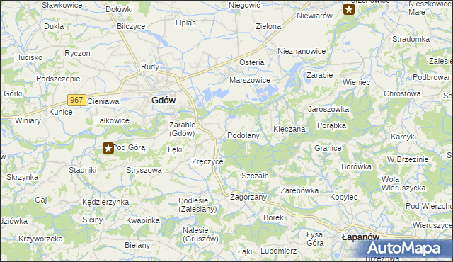 mapa Podolany gmina Gdów, Podolany gmina Gdów na mapie Targeo
