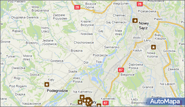 mapa Podrzecze gmina Podegrodzie, Podrzecze gmina Podegrodzie na mapie Targeo