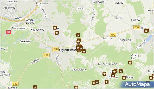 mapa Podzamcze gmina Ogrodzieniec, Podzamcze gmina Ogrodzieniec na mapie Targeo