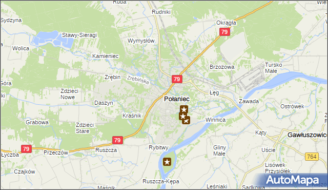 mapa Połaniec powiat staszowski, Połaniec powiat staszowski na mapie Targeo