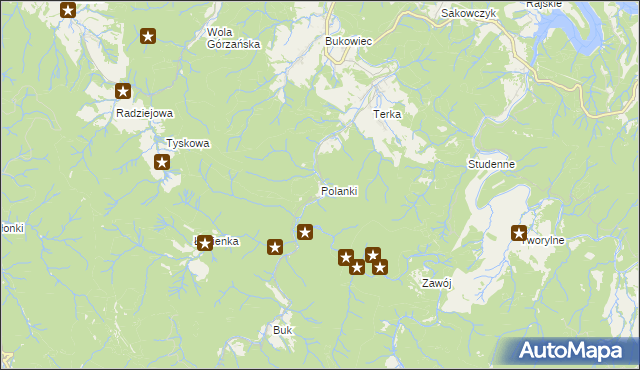 mapa Polanki gmina Solina, Polanki gmina Solina na mapie Targeo