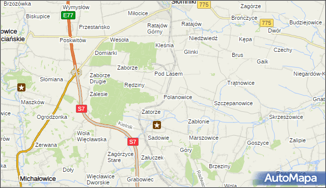 mapa Polanowice gmina Słomniki, Polanowice gmina Słomniki na mapie Targeo