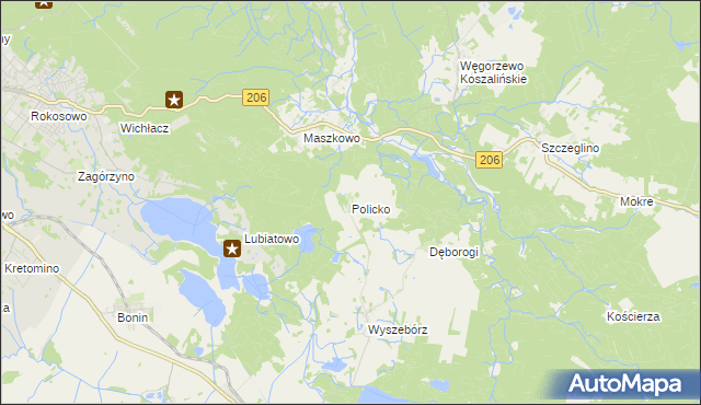mapa Policko gmina Manowo, Policko gmina Manowo na mapie Targeo