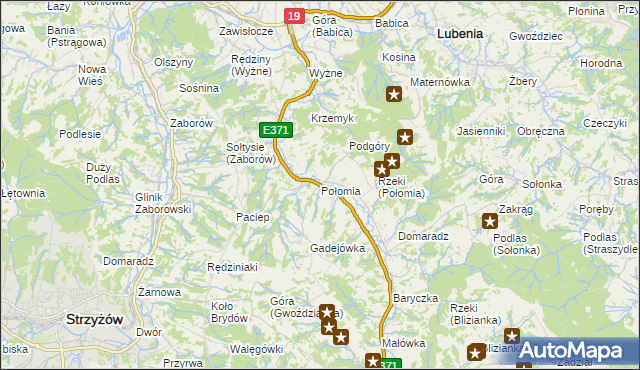 mapa Połomia gmina Niebylec, Połomia gmina Niebylec na mapie Targeo