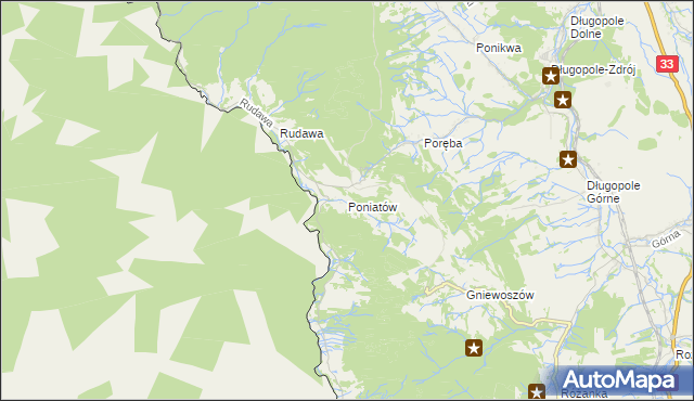 mapa Poniatów gmina Bystrzyca Kłodzka, Poniatów gmina Bystrzyca Kłodzka na mapie Targeo