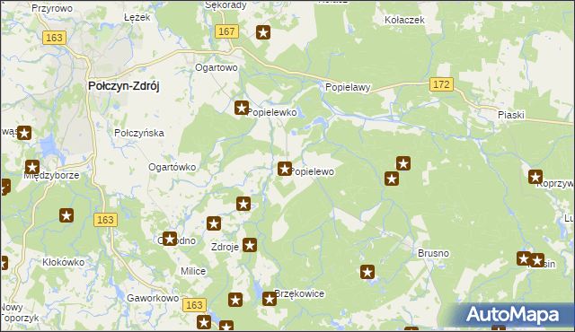 mapa Popielewo gmina Połczyn-Zdrój, Popielewo gmina Połczyn-Zdrój na mapie Targeo