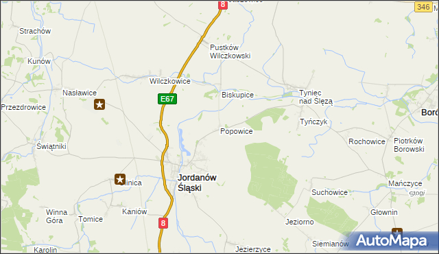 mapa Popowice gmina Jordanów Śląski, Popowice gmina Jordanów Śląski na mapie Targeo