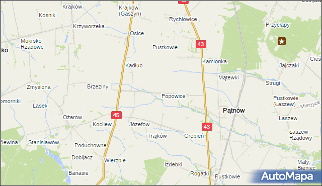 mapa Popowice gmina Pątnów, Popowice gmina Pątnów na mapie Targeo