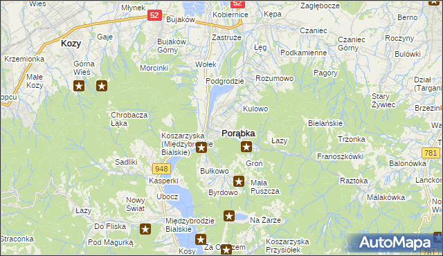 mapa Porąbka powiat bielski, Porąbka powiat bielski na mapie Targeo