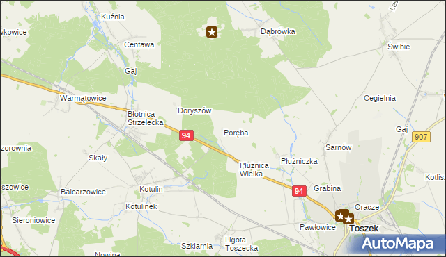 mapa Poręba gmina Strzelce Opolskie, Poręba gmina Strzelce Opolskie na mapie Targeo