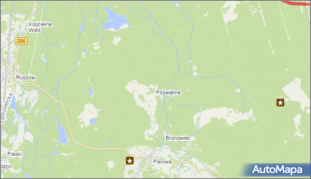 mapa Poświętne gmina Osiecznica, Poświętne gmina Osiecznica na mapie Targeo